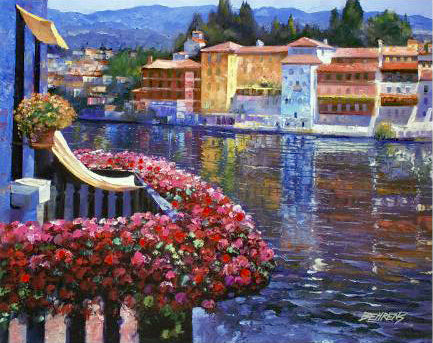 Lakeside Balcony Howard Behrens Hand Embellished Canvas Giclée Print Numbered with Artist Authorized Signature