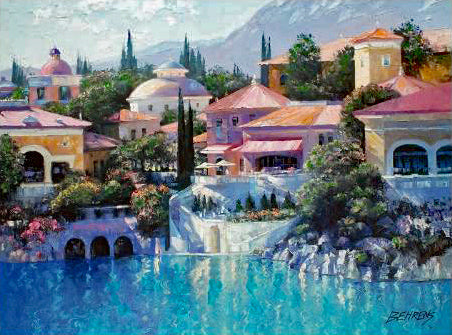 Lago Bellagio Howard Behrens Hand Embellished Canvas Giclée Print Numbered with Artist Authorized Signature