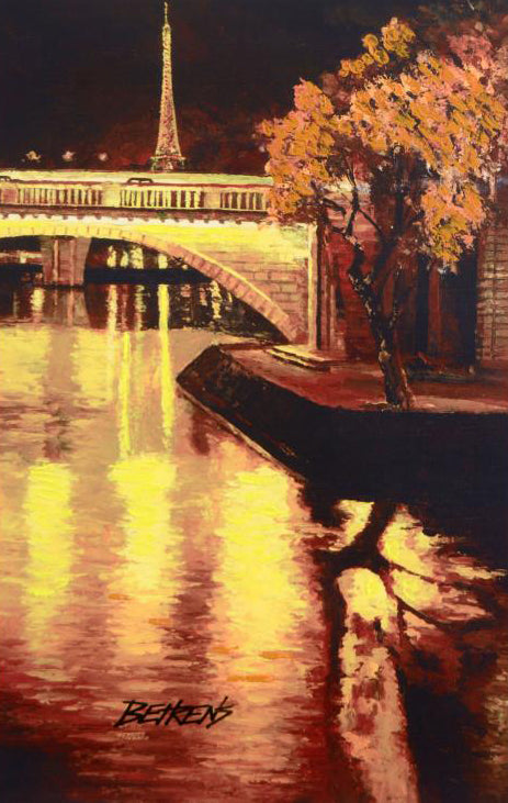 Twilight on the Seine I Howard Behrens Hand Embellished Canvas Giclée Print Artist Hand Signed and Numbered