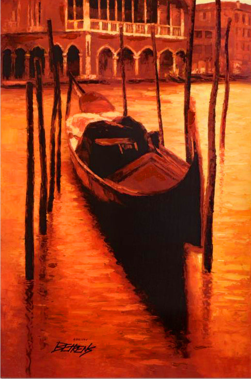 Sunset Gondola Howard Behrens Hand Embellished Canvas Giclée Bearing Artist Authorized Signature and Numbered