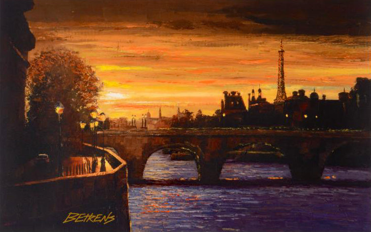 Twilight on the Seine II Howard Behrens Hand Embellished Canvas Giclée Print Artist Hand Signed and Numbered