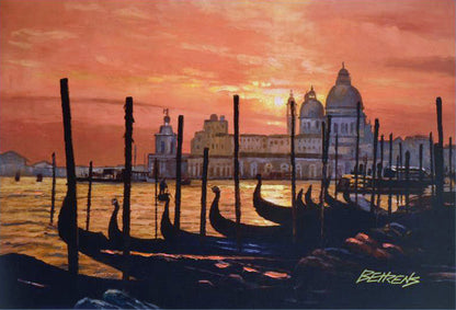 Sunset on the Grand Canal 2 Howard Behrens Hand Embellished Canvas Giclée Bearing Artist Authorized Signature and Numbered