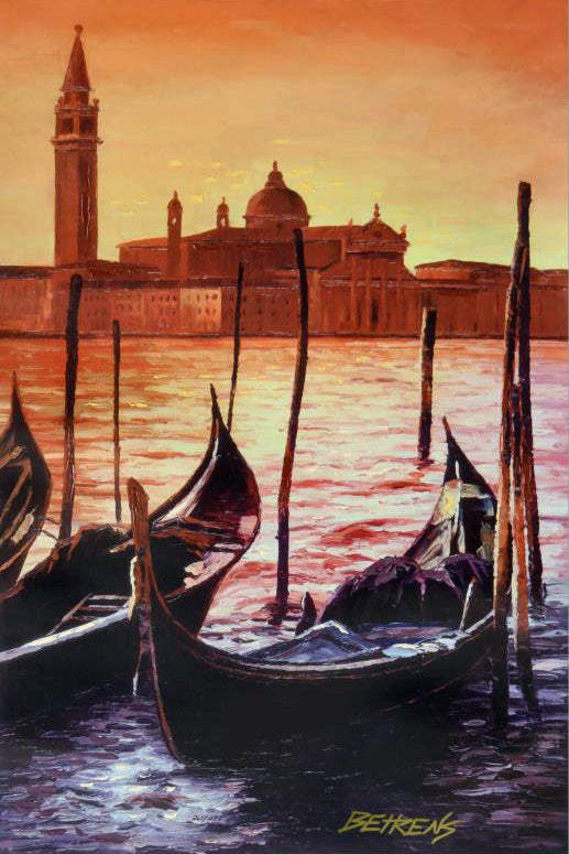 Sunset on the Grand Canal 4 Howard Behrens Hand Embellished Canvas Giclée Bearing Artist Authorized Signature and Numbered