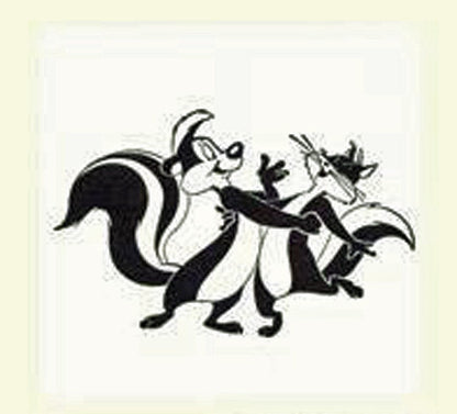 Pepe Le Pew and Penelope Pussy Cat Warner Bros Looney Tunes Hand Tinted Color Etching Numbered and Framed