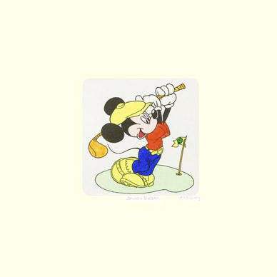Disney Studios Mickey Mouse Golfing Hand Tinted Color Etching Numbered