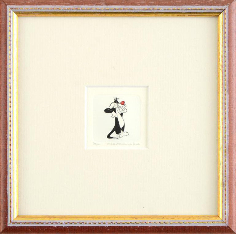 Sylvester the Cat Warner Bros Hand Tinted Color Etching Numbered and Framed