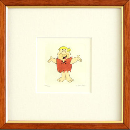 Barney Rubble Hanna Barbera Flintstones Hand Tinted Color Etching Numbered and Framed