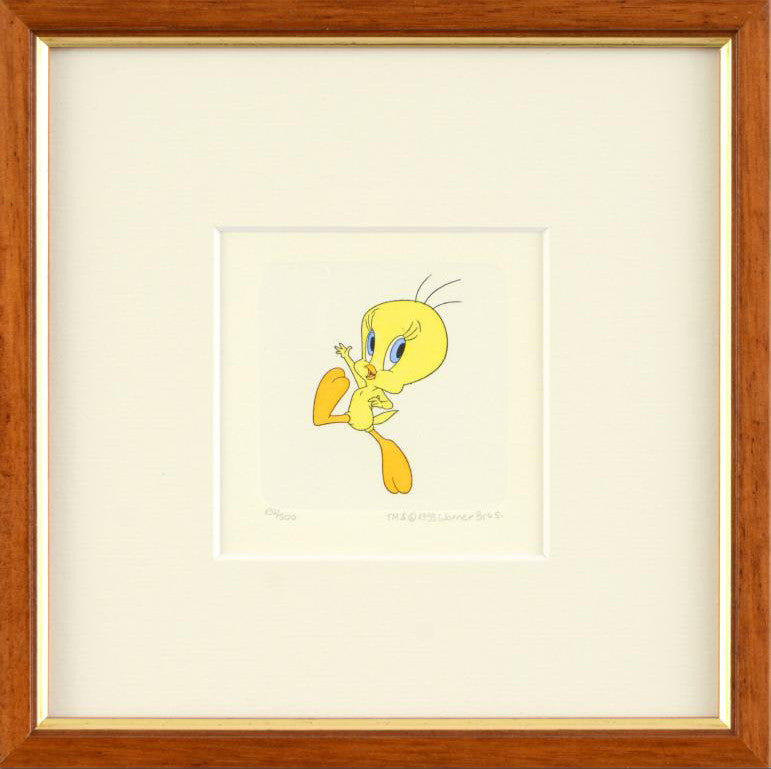 Tweety Bird Warner Bros Looney Tunes Hand Tinted Color Etching Numbered and Framed