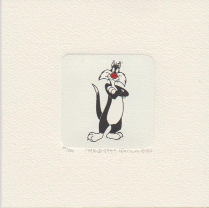 Sylvester the Cat Warner Bros Hand Tinted Color Etching Numbered