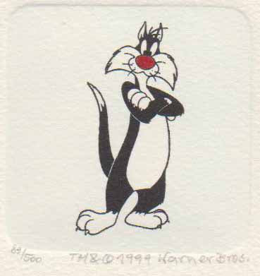 Sylvester the Cat Warner Bros Hand Tinted Color Etching Numbered