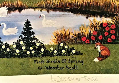 Jane Wooster Scott First Birdie of Spring Lithograph Print Artist Hand Signed and Numbered
