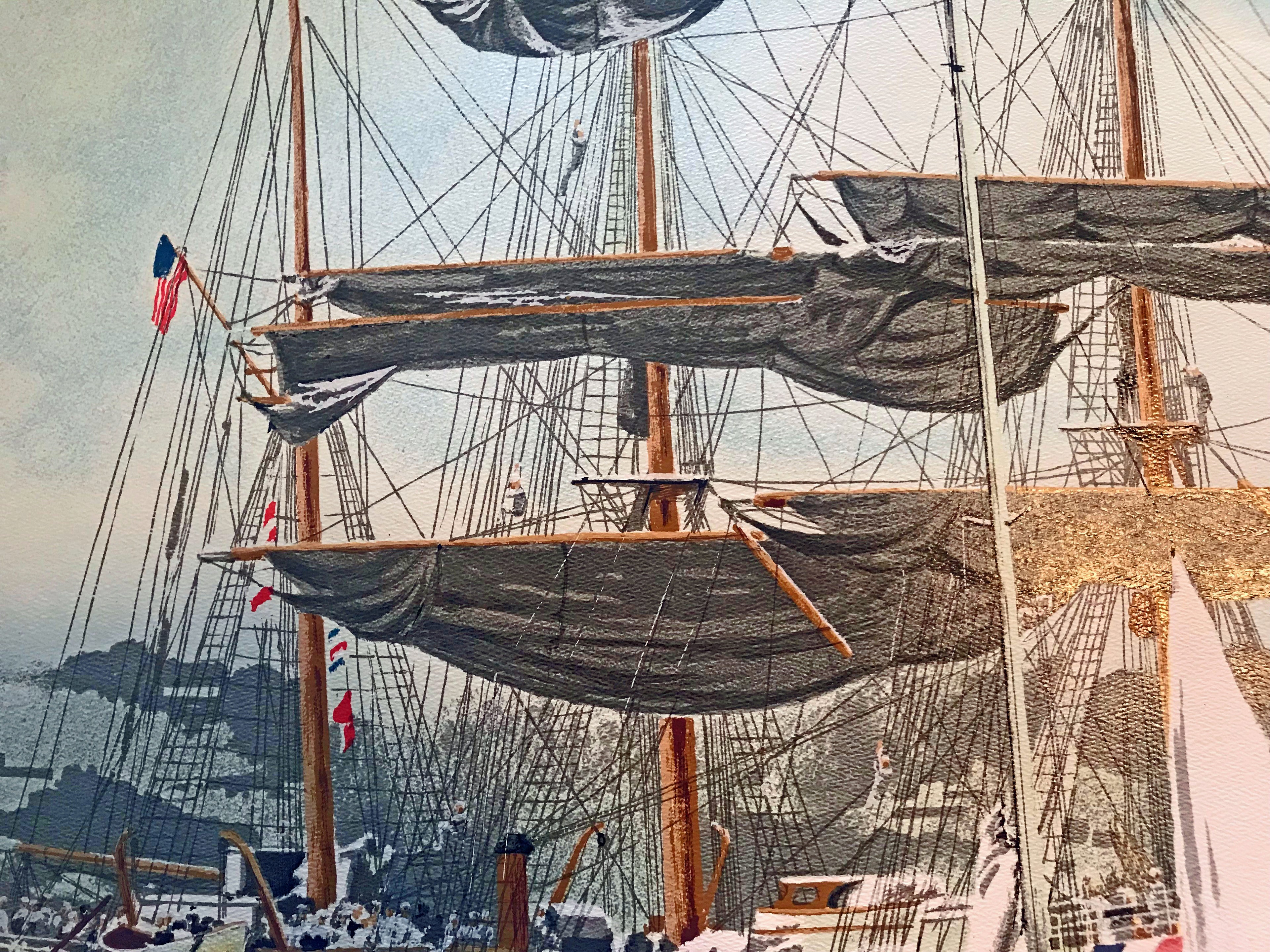 Tall Ships NY Harbor Harry Schaare Printers Proof Serigraph Print Artist Hand Signed and PP Numbered