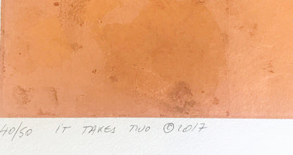 It Takes Two Guillaume Bronze Leaf Embellished Serigraph Print Artist Hand Signed and Numbered