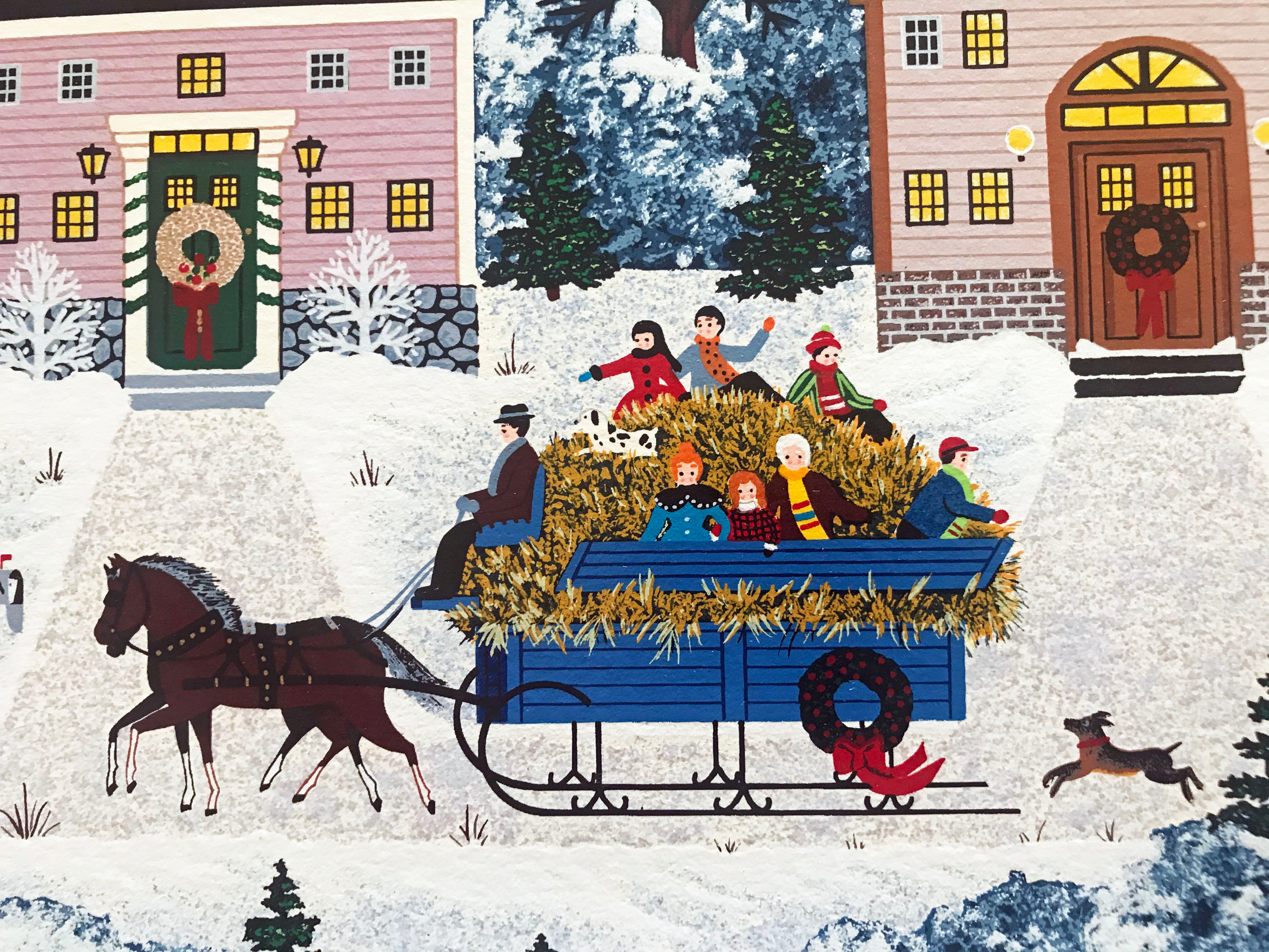 Holiday Sleigh Ride Jane Wooster Scott Artist Proof Serigraph Print Hand Signed and AP Numbered