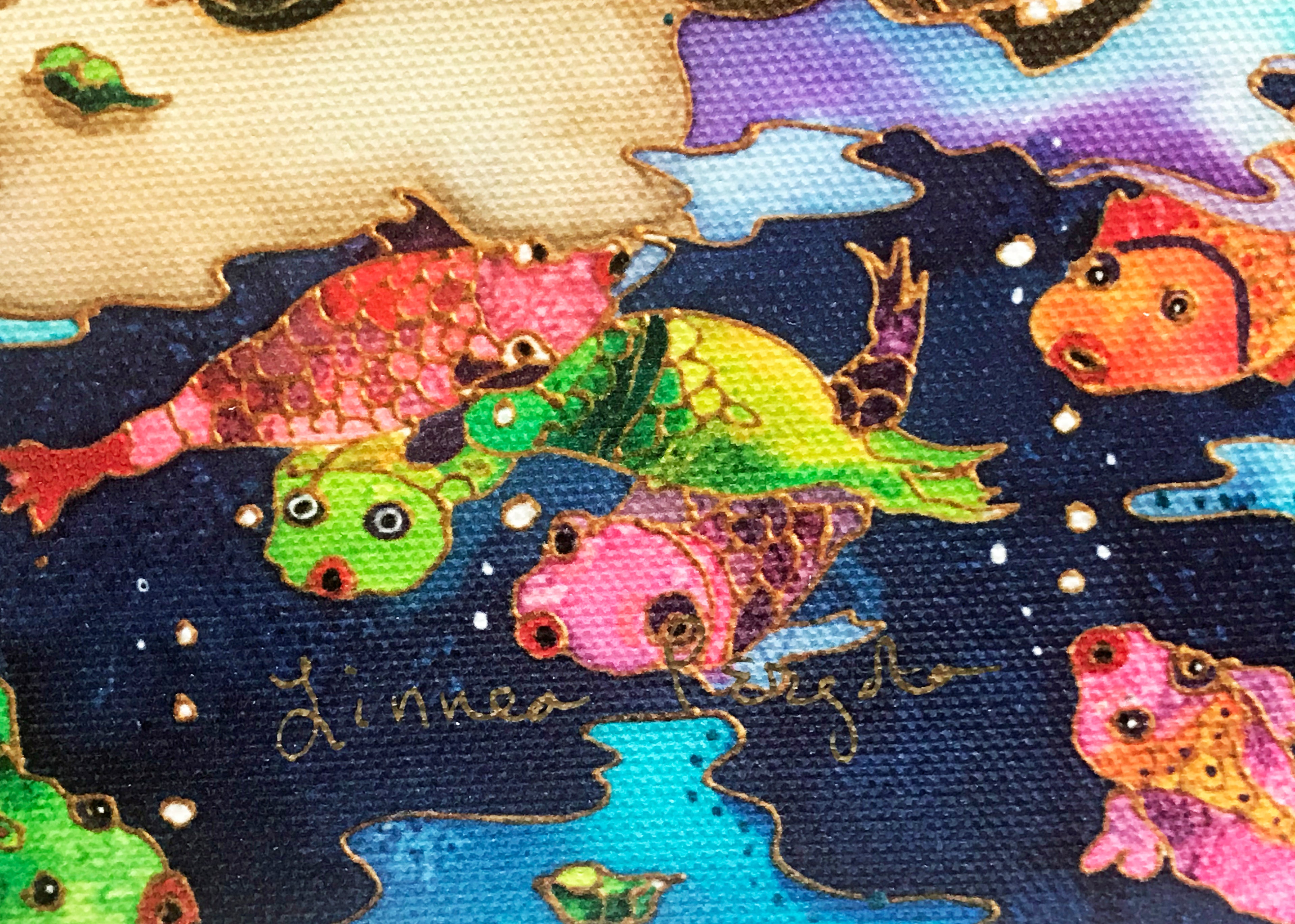 Swimming Ponies I Linnea Pergola Stretched Canvas Giclée Print Numbered with Artist Authorized Signature