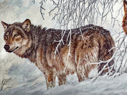 Winters Lace Gray Wolves Larry Fanning Artist Proof Lithograph on Paper Artist Hand Signed and AP Numbered