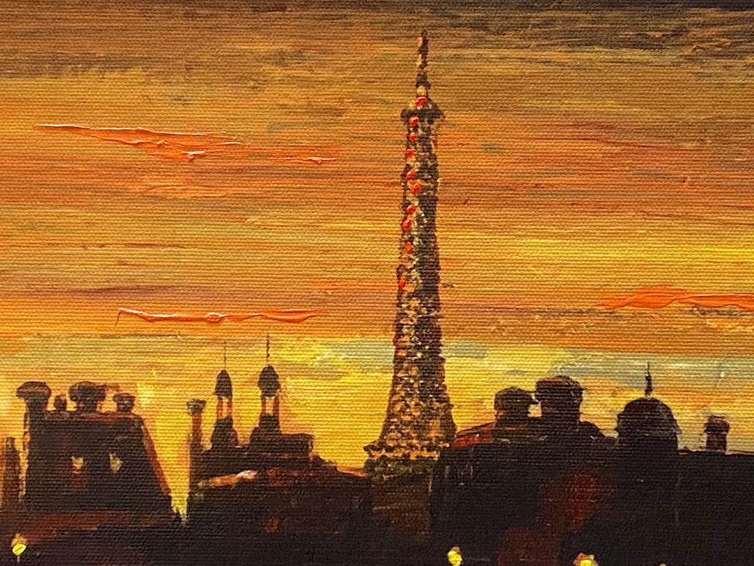 Twilight on the Seine II Howard Behrens Hand Embellished Canvas Giclée Print Artist Hand Signed and Numbered