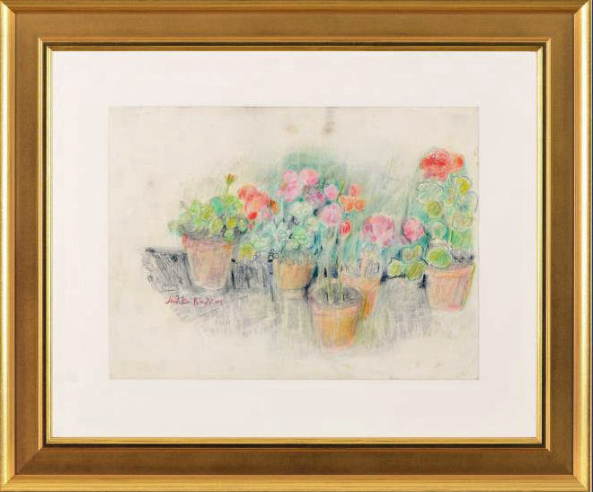 Flowerpots Judith Bledsoe Color Pencil Sketch Artist Hand Signed Framed