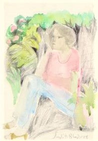 Mira Seated in the Garden Judith Bledsoe Watercolor Painting Artist Hand Signed Framed