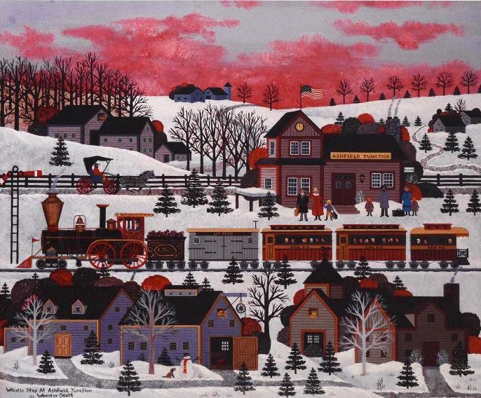 Whistle Stop at Ashfield Junction Jane Wooster Scott Lithograph Print Artist Hand Signed and Numbered