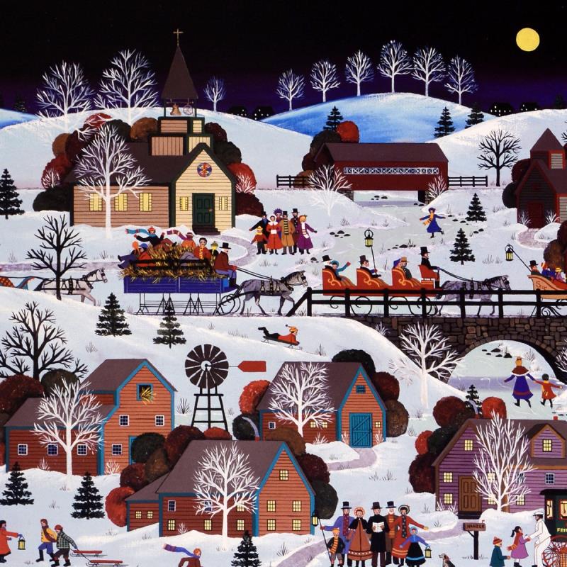 Jingle Bells and Carolers Jane Wooster Scott Lithograph Print Artist Hand Signed and Numbered