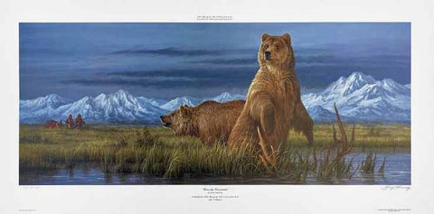 Grizzly Encounter Larry Fanning Artist Proof  Lithograph Print on Paper Artist Hand Signed and AP Numbered