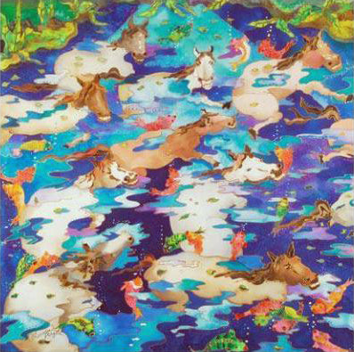 Swimming Ponies I Linnea Pergola Stretched Canvas Giclée Print Numbered with Artist Authorized Signature