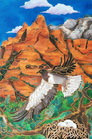 Red Hills with Bird Linnea Pergola Stretched Canvas Giclée Print Numbered with Artist Authorized Signature