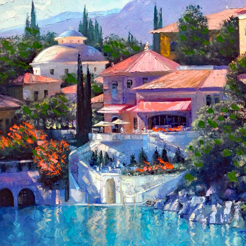 Lago Bellagio Howard Behrens Hand Embellished Canvas Giclée Print Numbered with Artist Authorized Signature