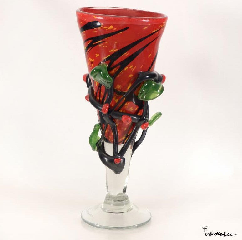 Misu Coman Hand Blown Glass Vase Sculpture Artist Hand Signed