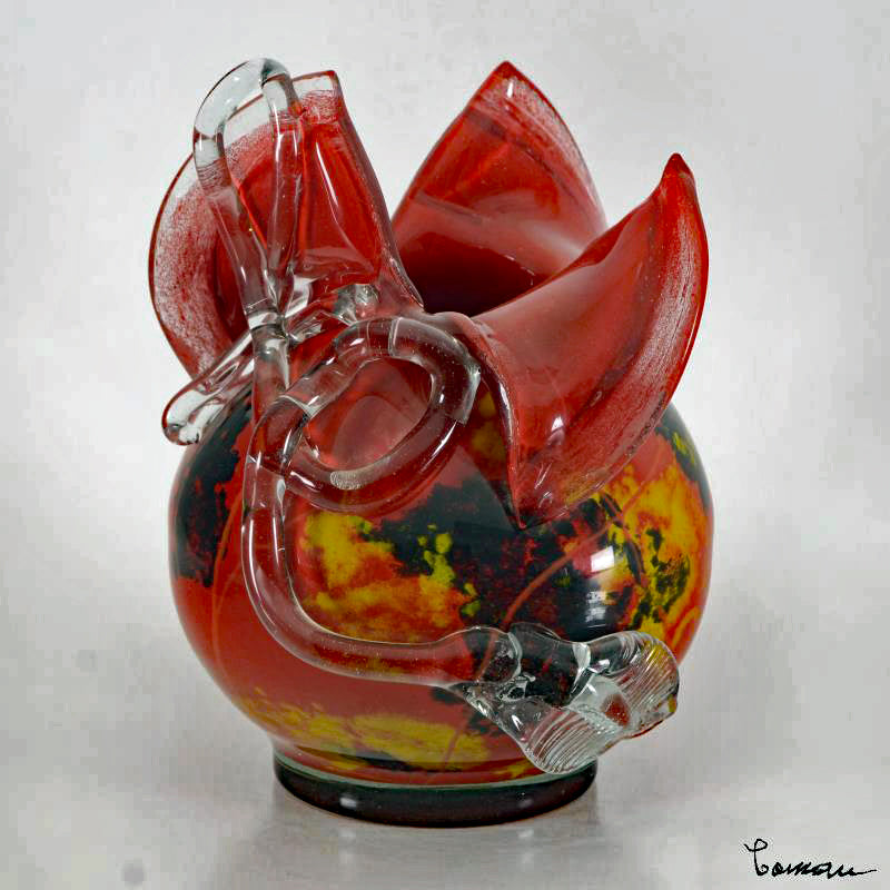 Misu Coman Hand Blown Glass Vase Sculpture Artist Hand Signed