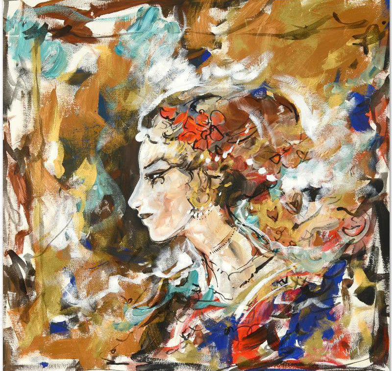 Marta Wiley Original Mixed Media Painting on Canvas Artist Signed and Thumb Printed