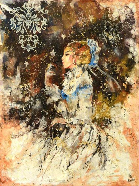 White Dress Marta Wiley Original Oil Painting on Canvas Artist Hand Signed and Thumb Printed