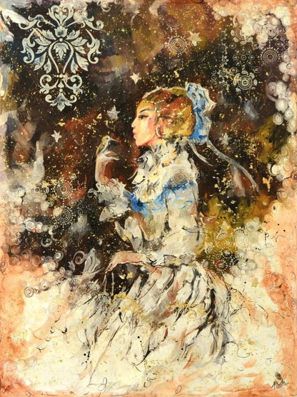 White Dress Marta Wiley Original Oil Painting on Canvas Artist Hand Signed and Thumb Printed