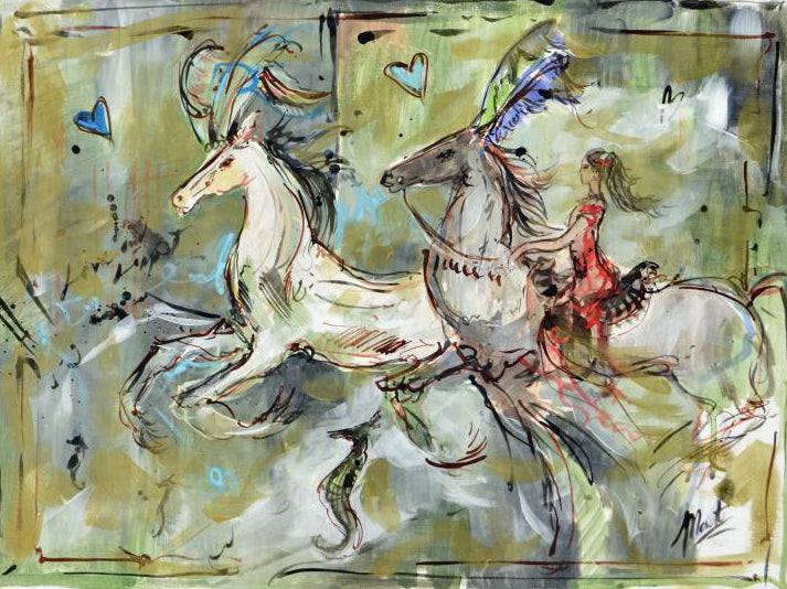 Marta Wiley Original Mixed Media Painting on Canvas Artist Signed and Thumb Printed