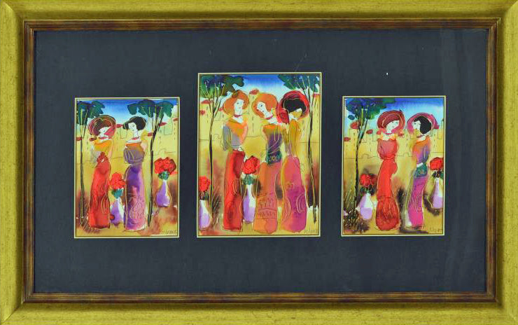 Moshe Leider Three Original Watercolor Paintings Artist Hand Signed and Custom Framed