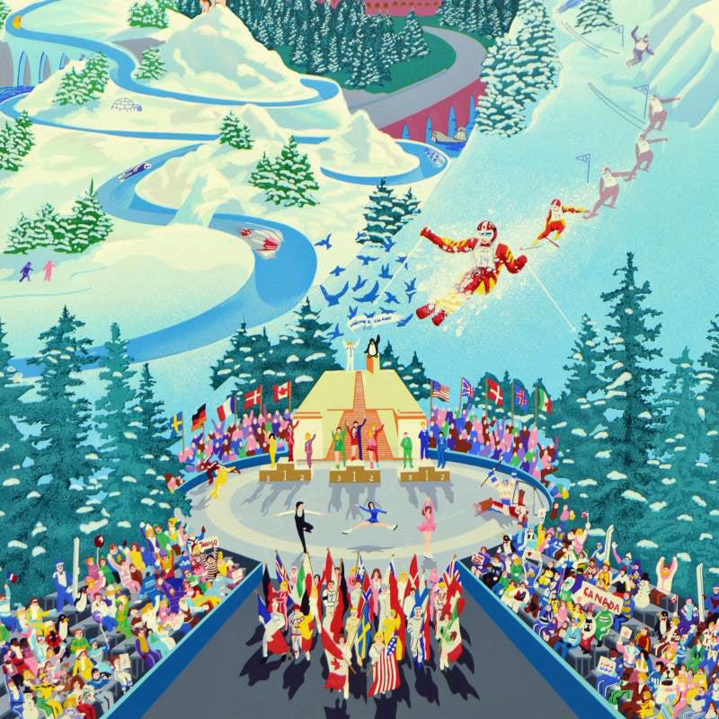 Let the Winter Games Begin Melanie Taylor Kent Serigraph Print Artist Hand Signed and Numbered