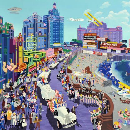 Boardwalk of Atlantic City Melanie Taylor Kent Serigraph Print Artist Hand Signed and Numbered