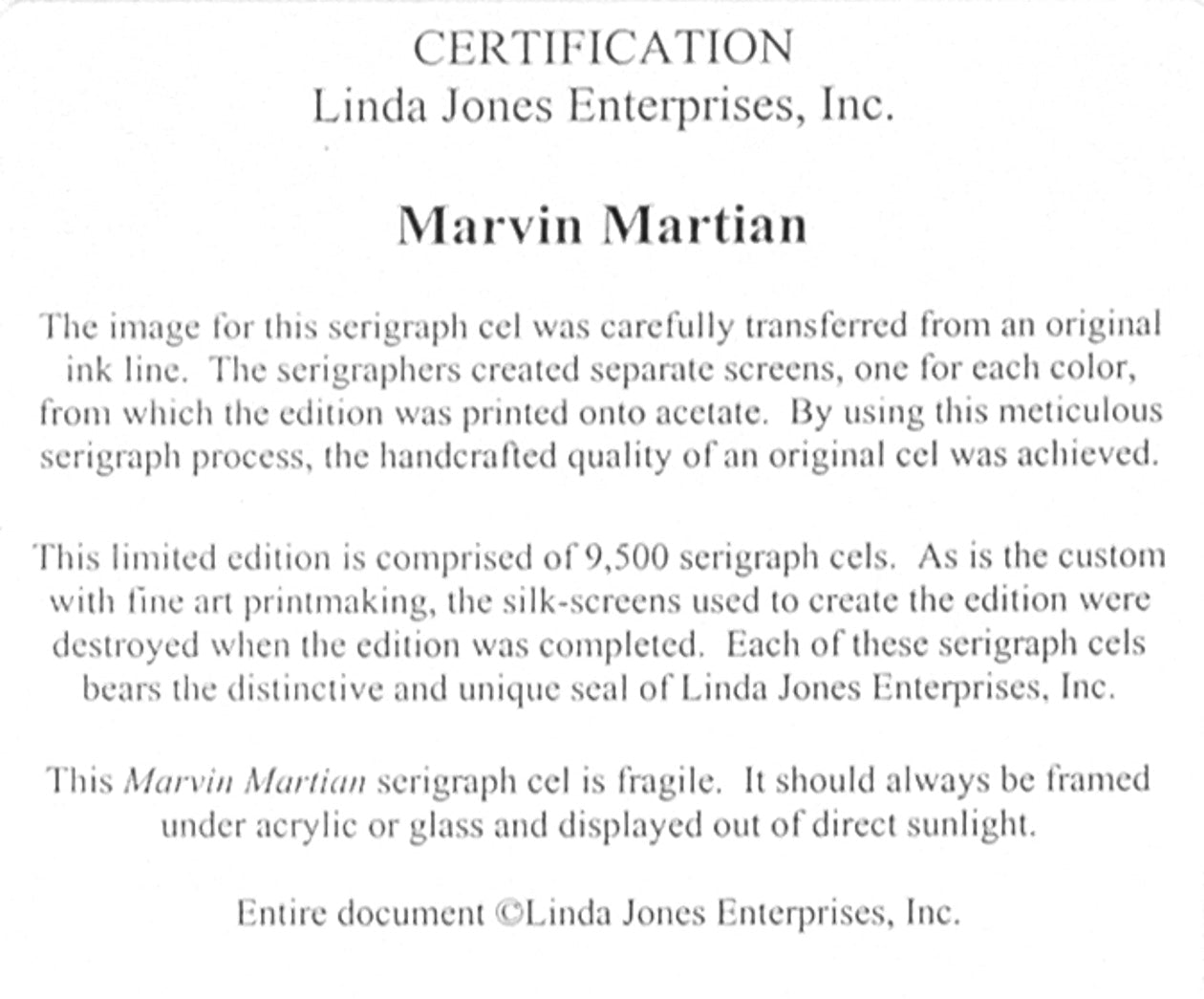 Marvin Martian Chuck Jones Sericel Artist Stamped Signed