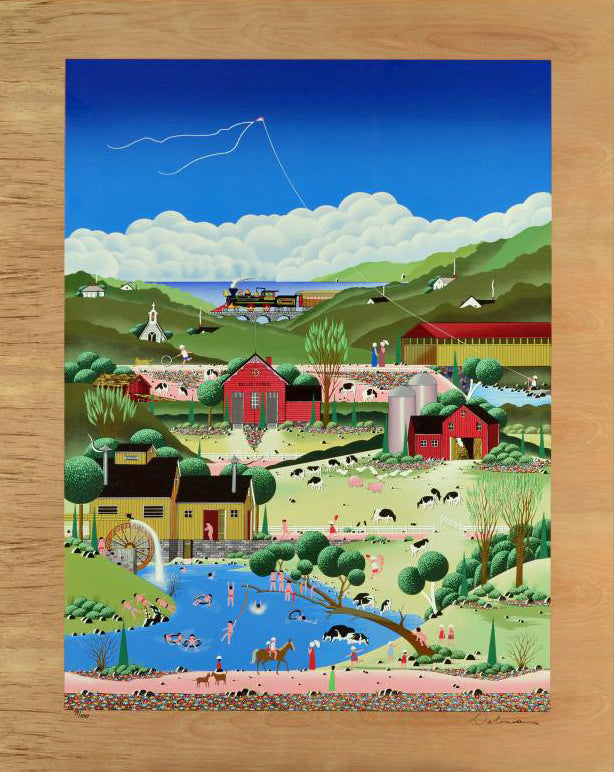 Skinny Dipping Nobuo Watanabe Serigraph Print on Wood Panel Artist Hand Signed and Numbered