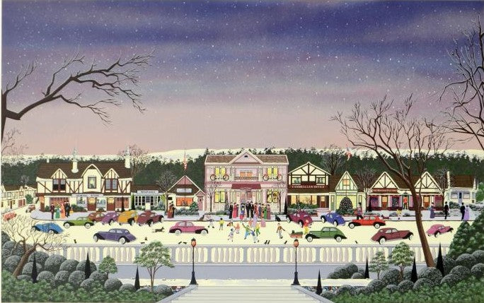 Christmas In Cambria Nobuo Watanabe Serigraph Print Artist Hand Signed and Roman Numeral Numbered