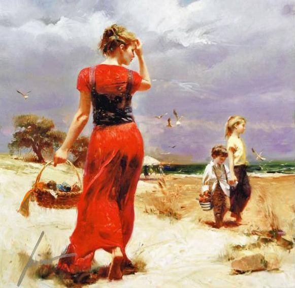 Seaside Gathering Pino Daeni Canvas Giclée Print Artist Hand Signed and Numbered