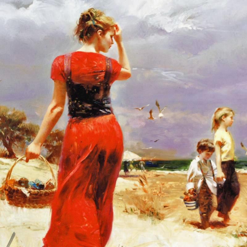 Seaside Gathering Pino Daeni Canvas Giclée Print Artist Hand Signed and Numbered