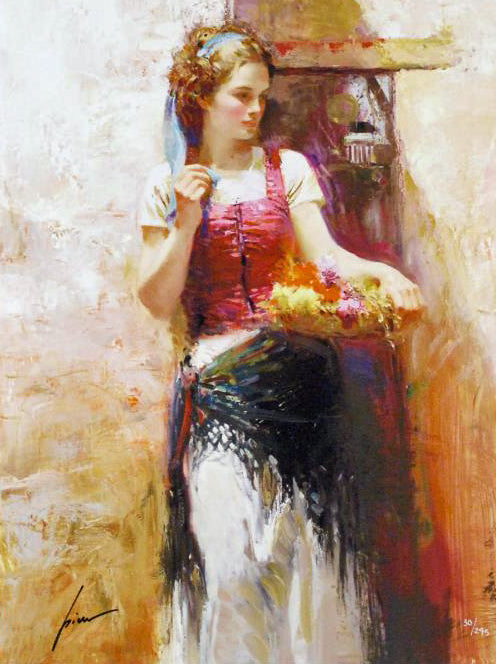 The Flower Basket Pino Daeni Giclée Print Artist Hand Signed and Numbered