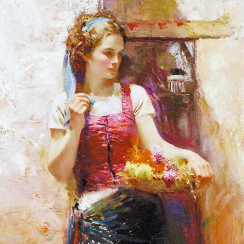 The Flower Basket Pino Daeni Giclée Print Artist Hand Signed and Numbered