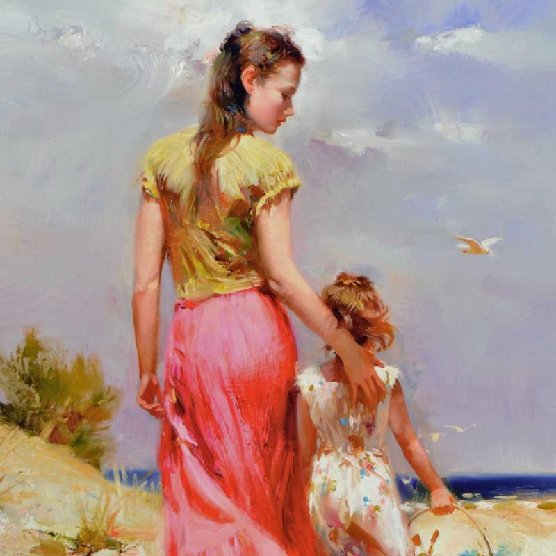 Seaside Walk Pino Daeni Giclée Print Artist Hand Signed and Numbered