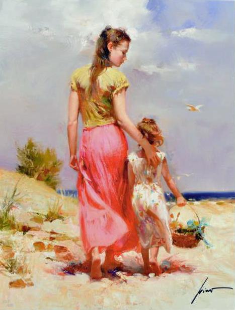 Seaside Walk Pino Daeni Giclée Print Artist Hand Signed and Numbered