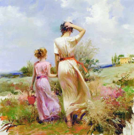 Tuscan Stroll Pino Daeni Giclée Print Artist Hand Signed and Numbered