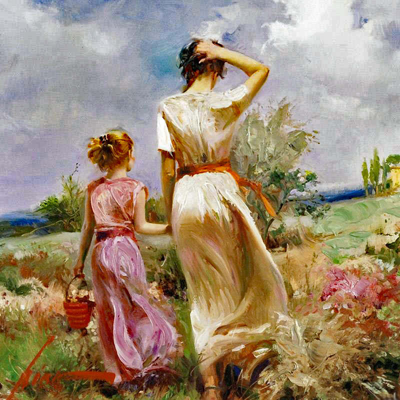 Tuscan Stroll Pino Daeni Artist Proof Giclée on Canvas Artist Hand Embellished, Signed and AP Numbered