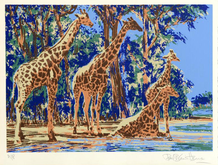 Giraffe Lake Paul Blaine Henrie Fine Art Artist Proof Serigraph Print Artist Hand Signed and AP Numbered